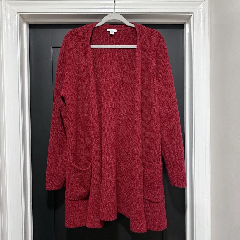 J Jill Cardigan Womens Small Red Cotton Blend Chunky Open Sweater Women Size XL